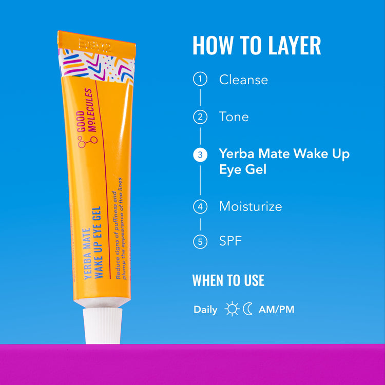 Yerba Mate Wake up Eye Gel - Hydrating Undereye Gel with Hyaluronic Acid & Caffeine, Targets Puffiness, Skincare for Face, 0.5 Fl Oz